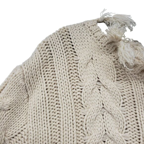 Le Lis Cream Cable Knit Cropped Sweater Fringe Distressed Frayed Tan Neutral - Picture 3 of 9